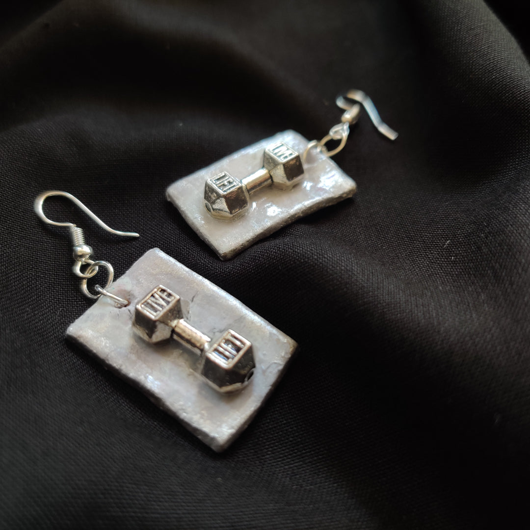 Metallic Style Live and Lift Dumbbell Earrings