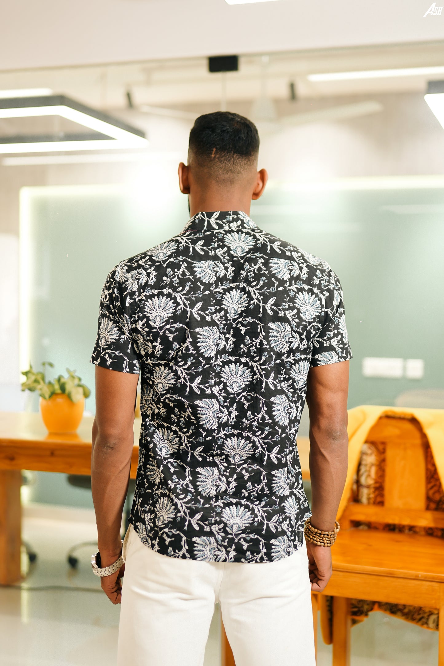 Black and white ethnic floral printed shirt