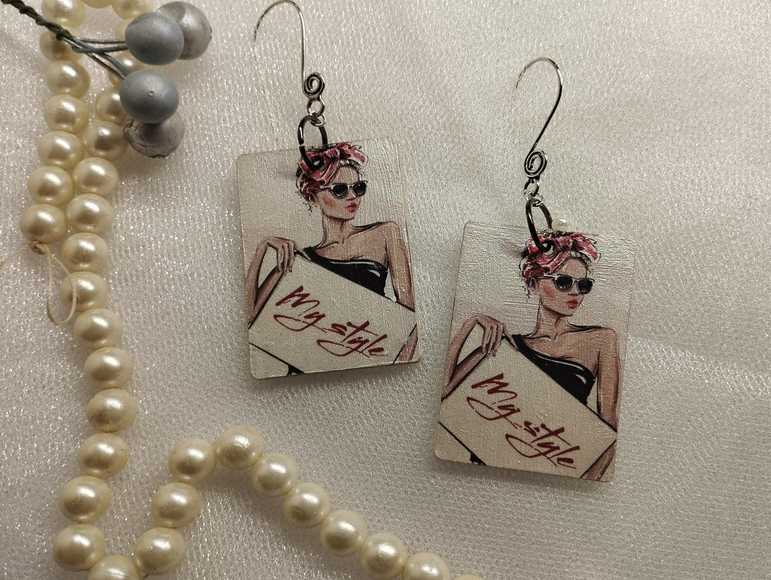Hand Painted Rectangular Earring