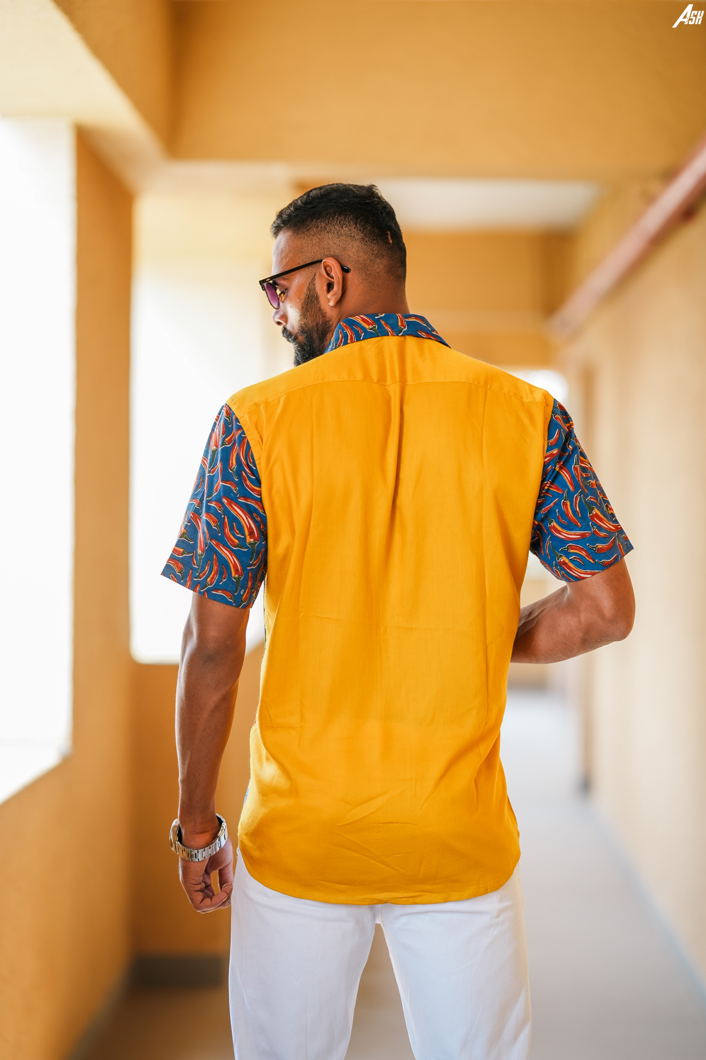 Chili Printed Cotton Half and Half Shirt