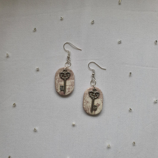 Silver metal key earrings