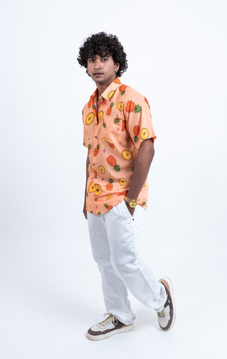 OGAF pineapple short sleeved printed shirt with left pocket
