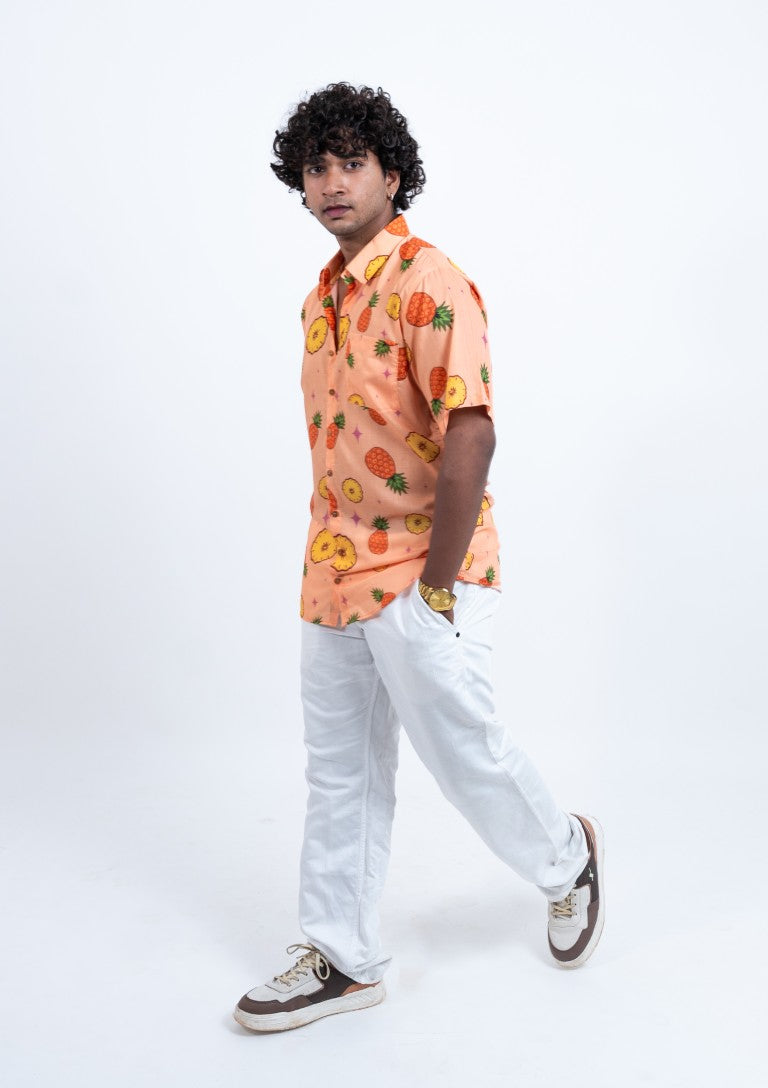 OGAF pineapple short sleeved printed shirt with left pocket