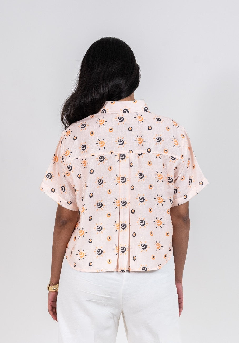 Cropped women's shirt in GBS Sunrays print with short sleeves