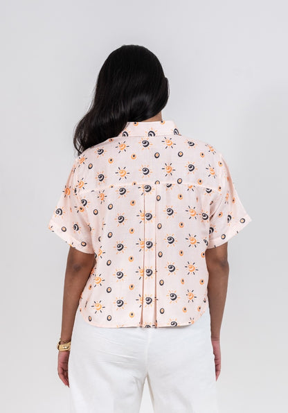 Cropped women's shirt in GBS Sunrays print with short sleeves