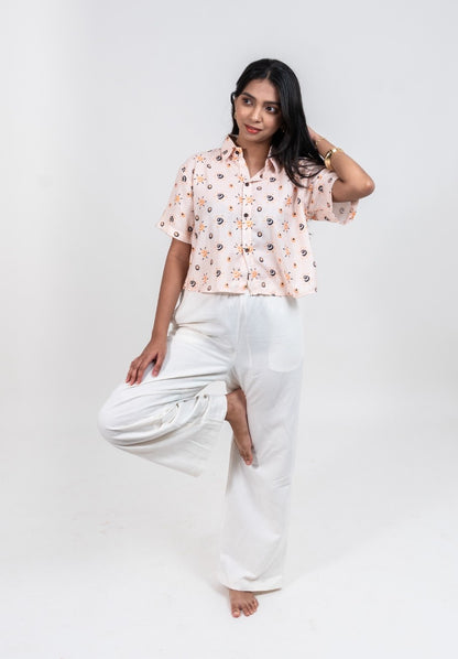 Cropped women's shirt in GBS Sunrays print with short sleeves