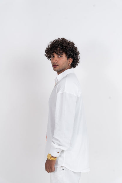 Half and Half topsy turvy variation 3 orange tone and white long sleeved shirt for Men
