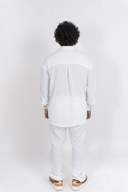 Half and Half topsy turvy variation 3 orange tone and white long sleeved shirt for Men