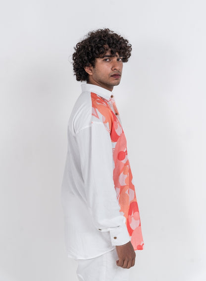Half and Half topsy turvy variation 3 orange tone and white long sleeved shirt for Men