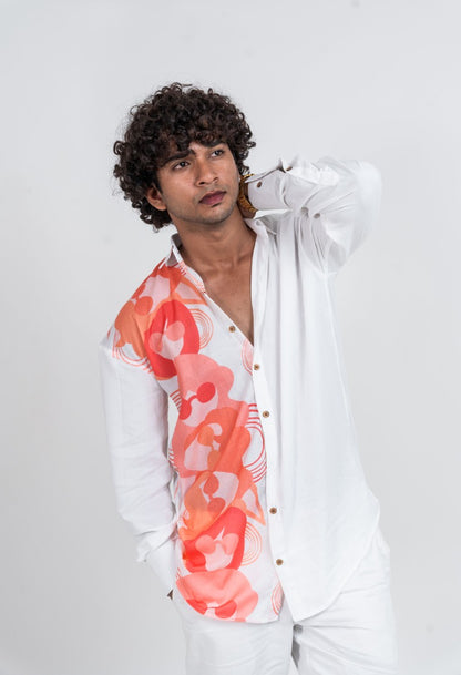Men’s Half-and-Half Topsy-Turvy Shirt – Orange & White