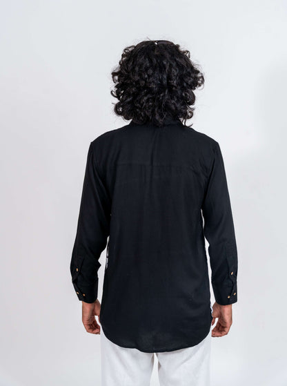 Super strips women variation 3 black and white printed shirt with black pocket, normal collar and soft cuff full sleeved shirt