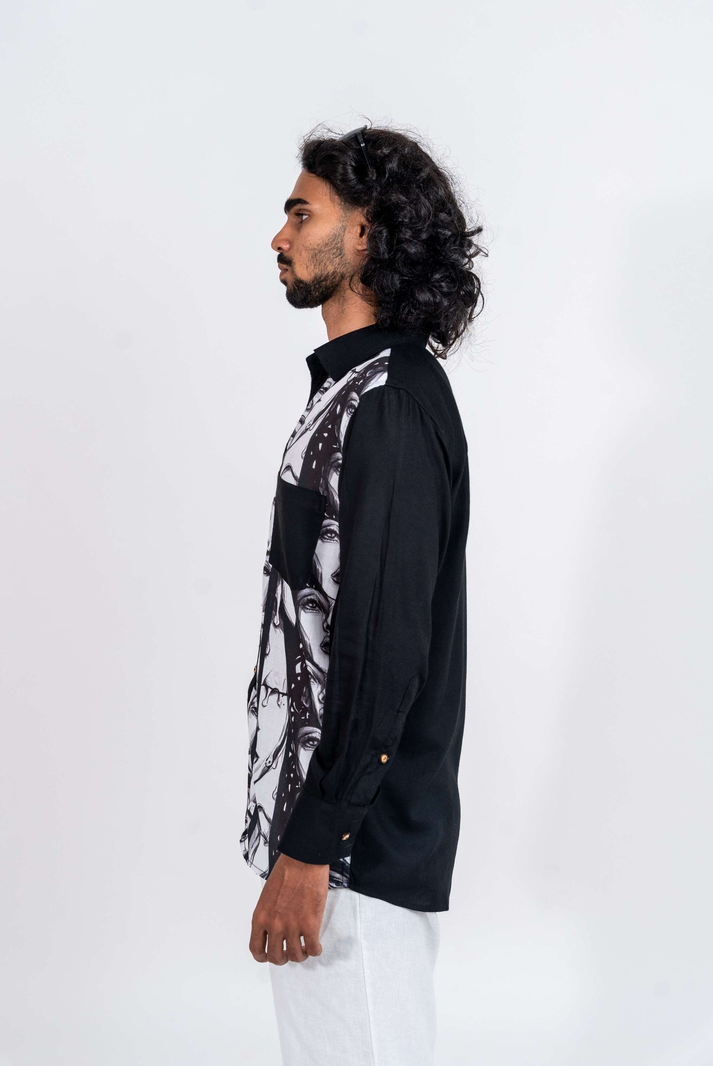 Super strips women variation 3 black and white printed shirt with black pocket, normal collar and soft cuff full sleeved shirt