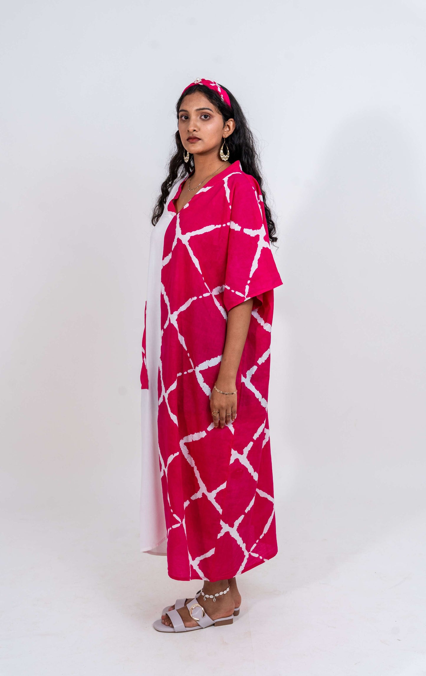 Half and half Kaftan dress with large pocket on right side