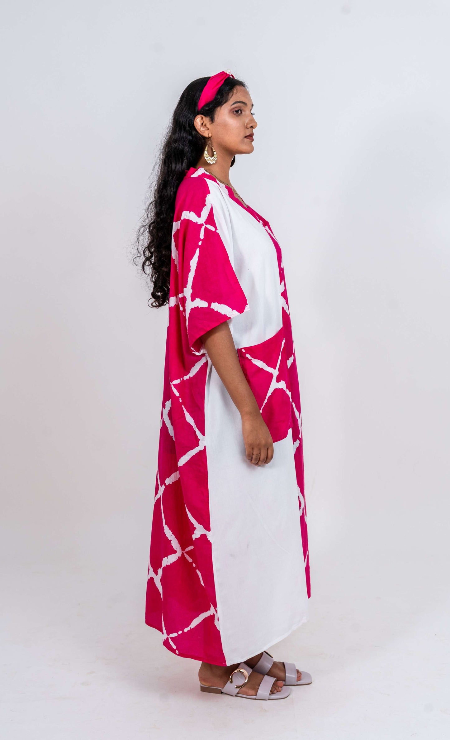 Half and half Kaftan dress with large pocket on right side