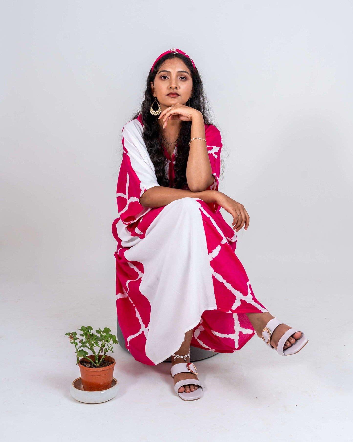 Half and half Kaftan dress with large pocket on right side