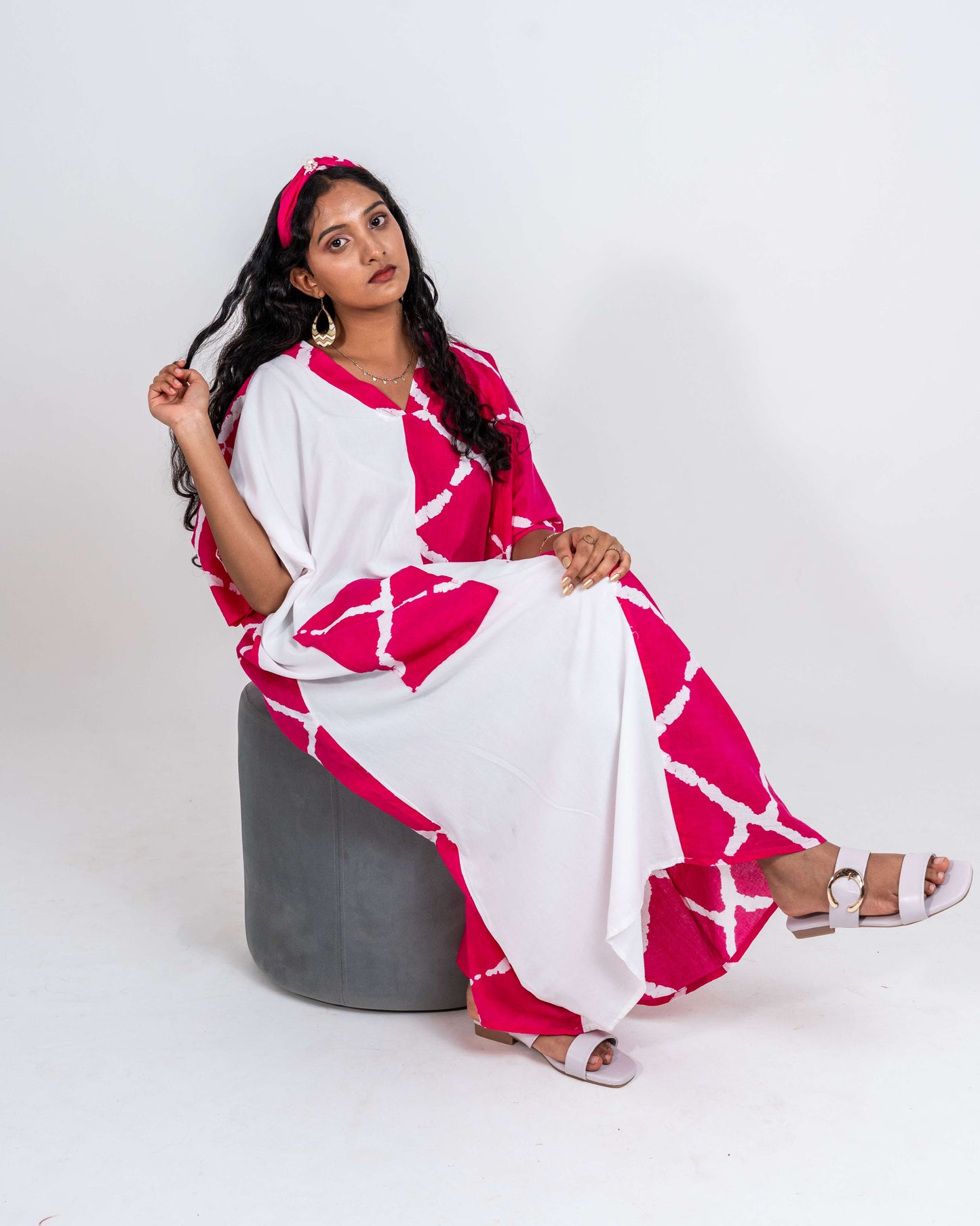 Half and half Kaftan dress with large pocket on right side