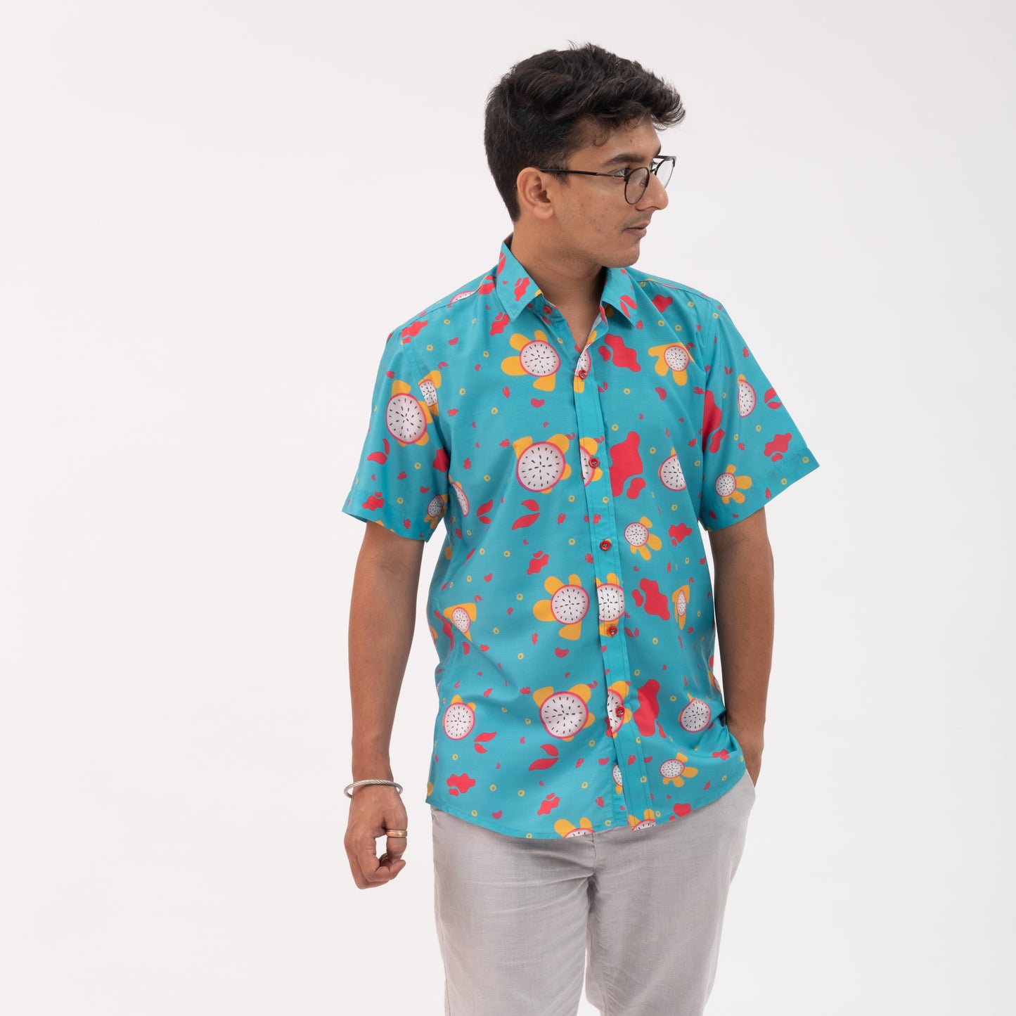 Dragon fruit print short sleeve shirt