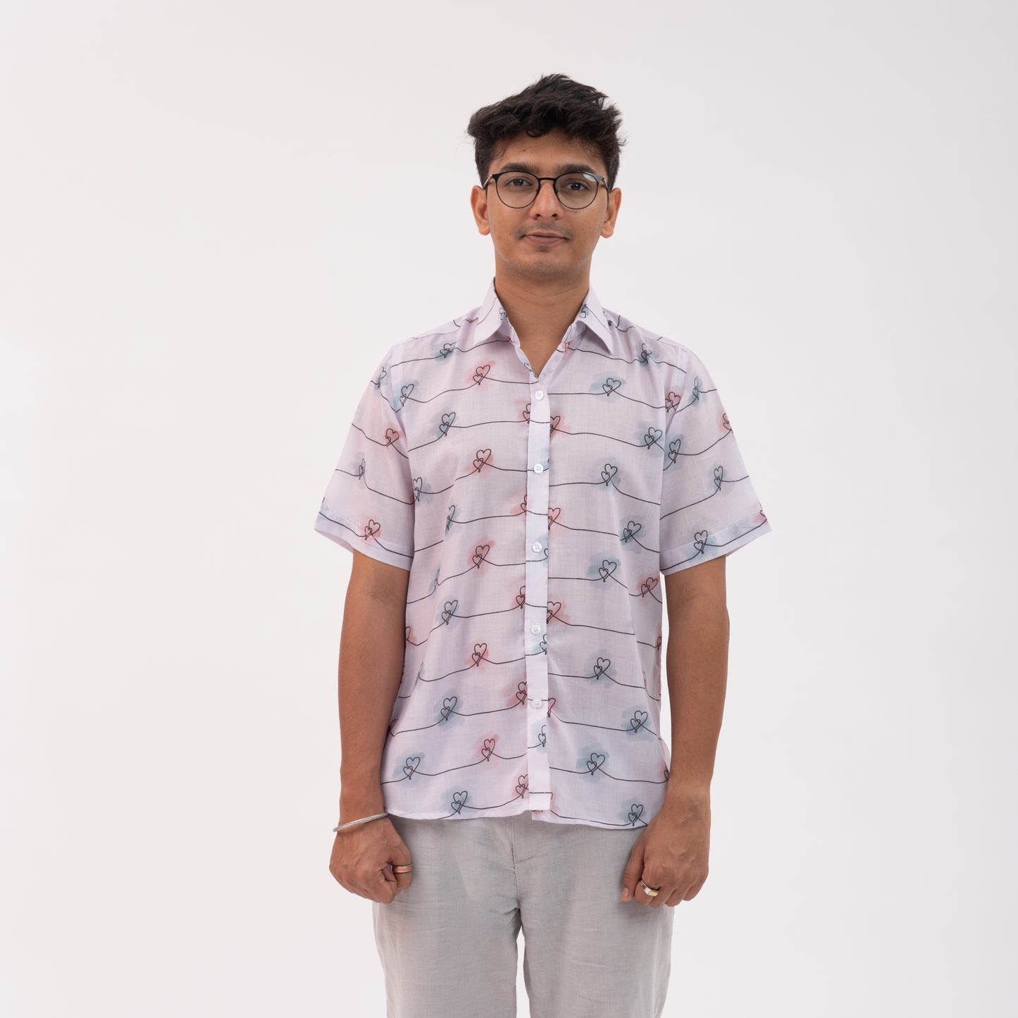Hearts Printed Short Sleeves Shirt