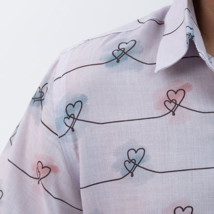 Hearts Printed Short Sleeves Shirt
