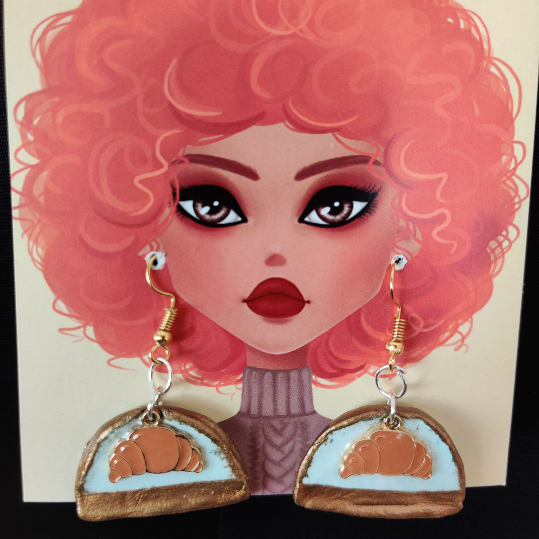 Handmade Croissants on a Tray earrings.