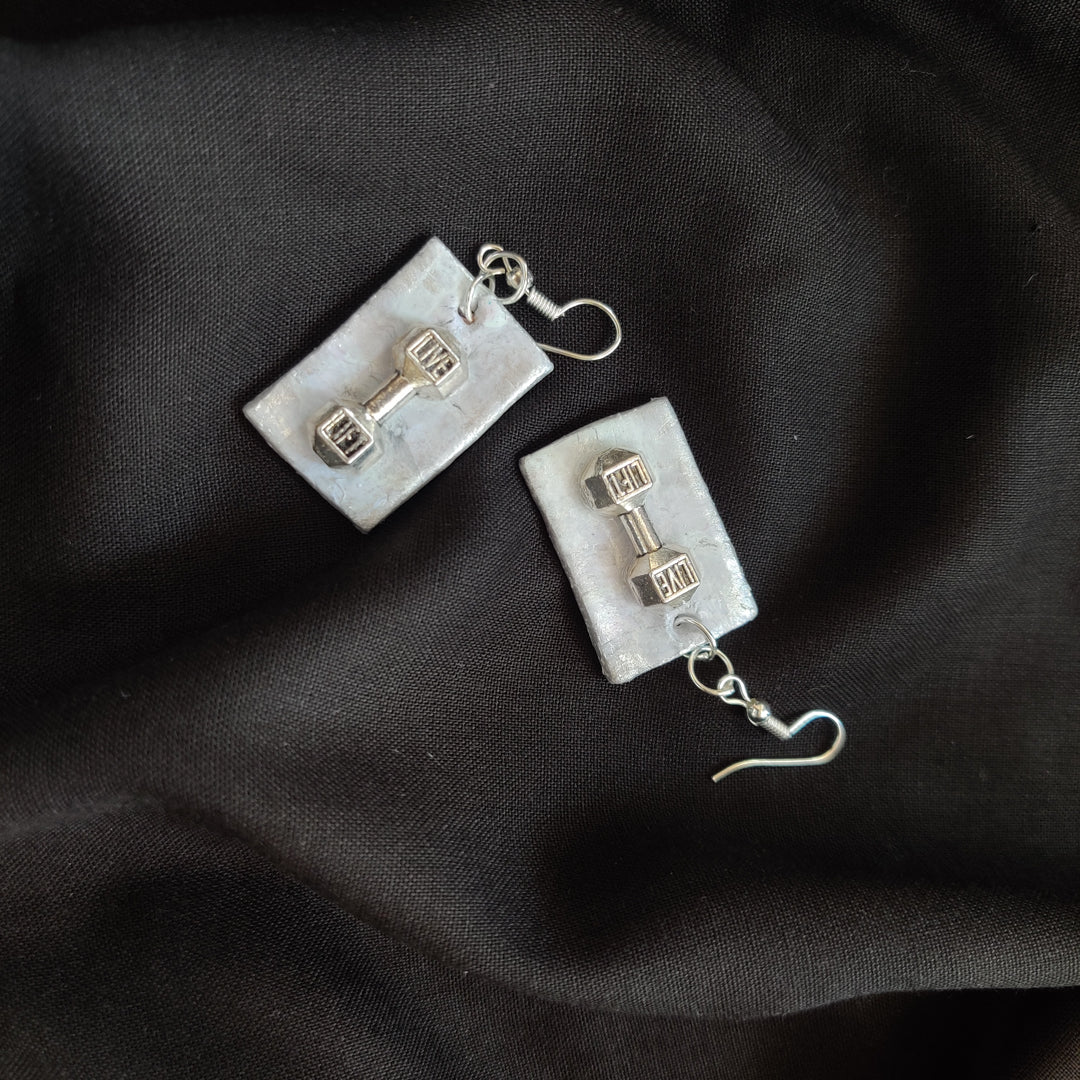Metallic Style Live and Lift Dumbbell Earrings