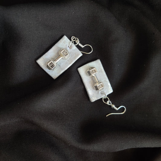 Metallic Style Live and Lift Dumbbell Earrings