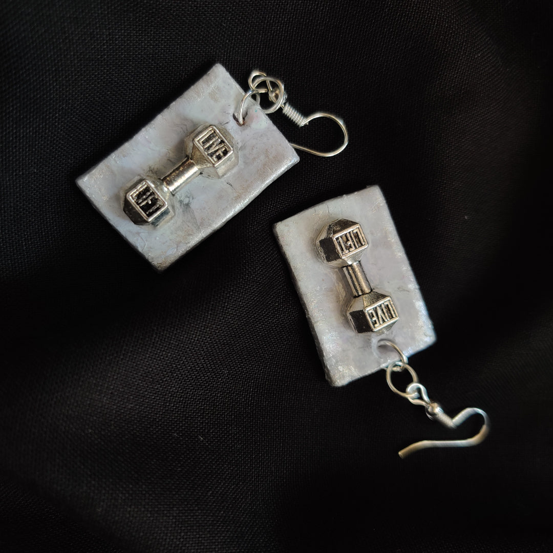Metallic Style Live and Lift Dumbbell Earrings