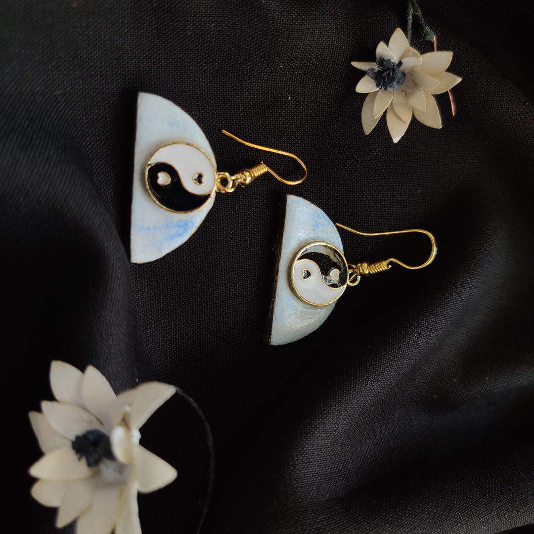 Handcrafted Yin and Yang Heart Earrings.