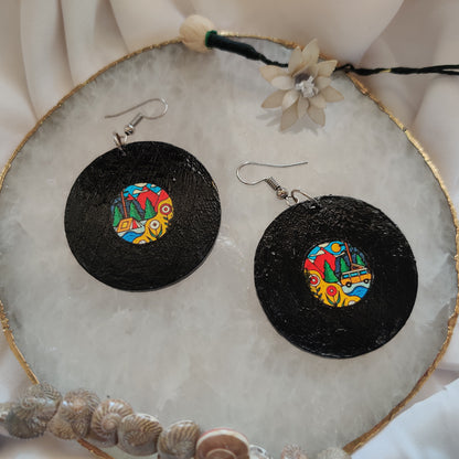 Vinyl Record with Artsy Scenery Earrings