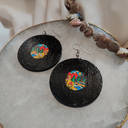 Vinyl Record with Artsy Scenery Earrings