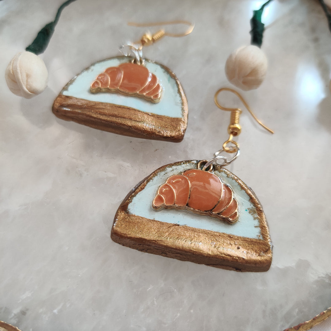 Handmade Croissants on a Tray earrings.