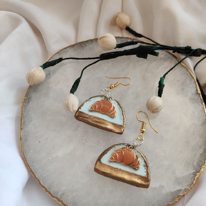 Handmade Croissants on a Tray earrings.