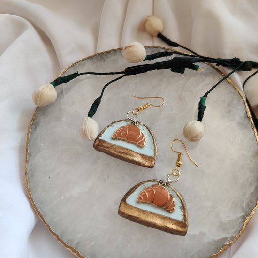 Handmade Croissants on a Tray earrings.