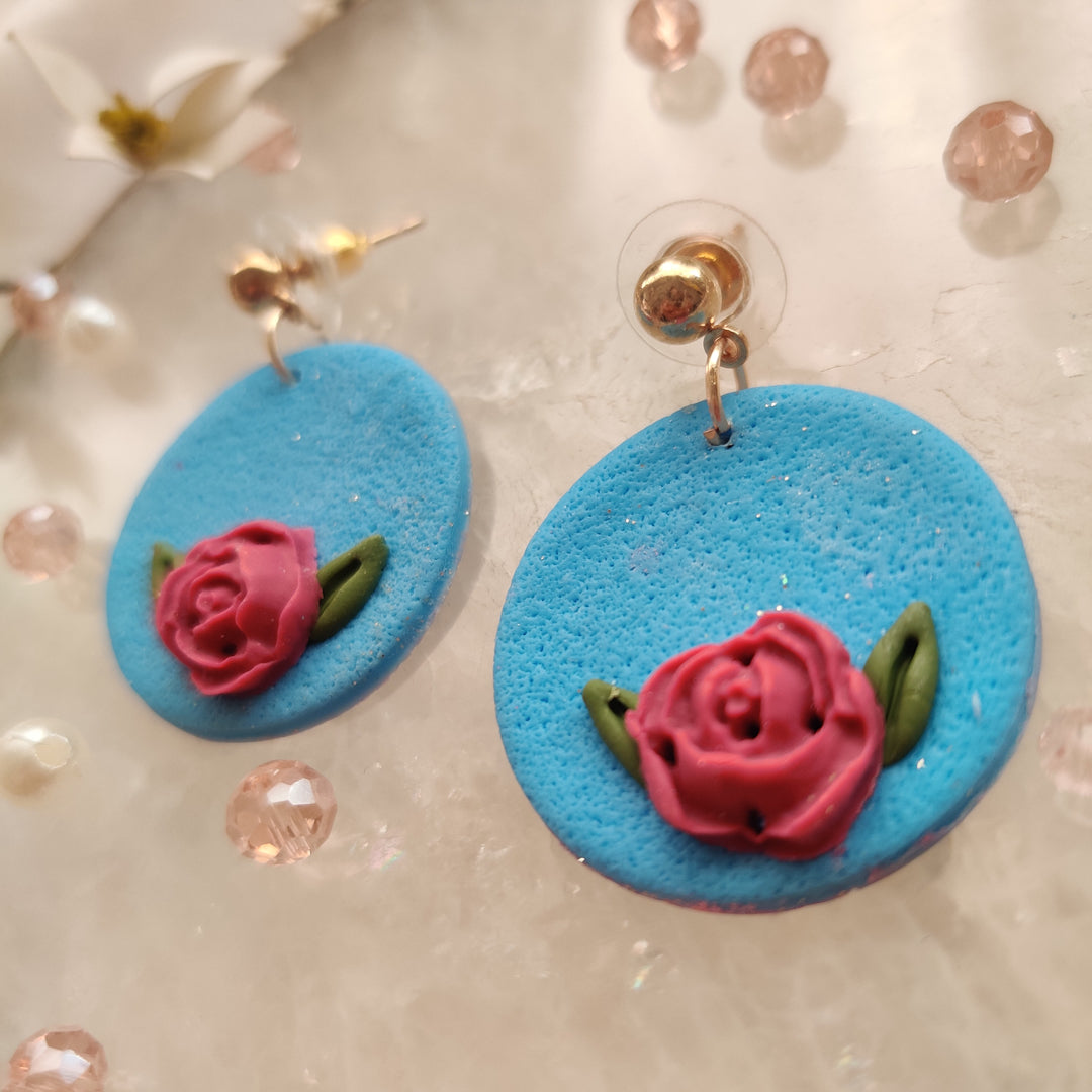 Hand made Clay Rose Earrings