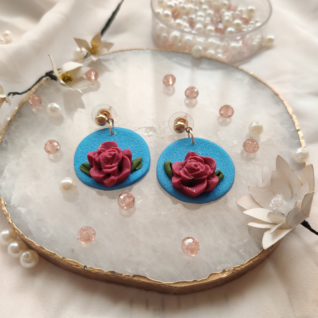 Hand made Clay Rose Earrings