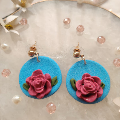 Hand made Clay Rose Earrings