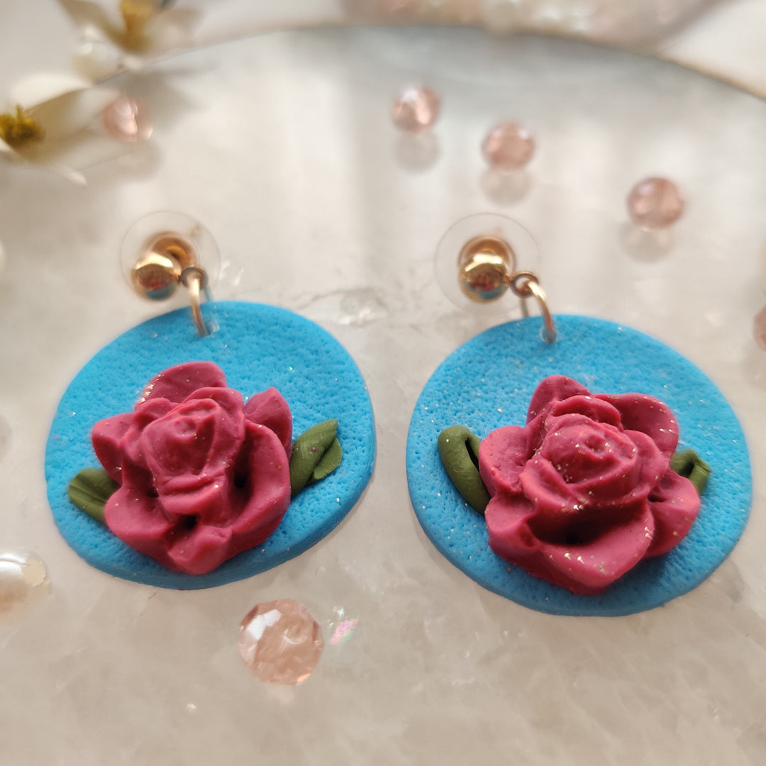 Hand made Clay Rose Earrings