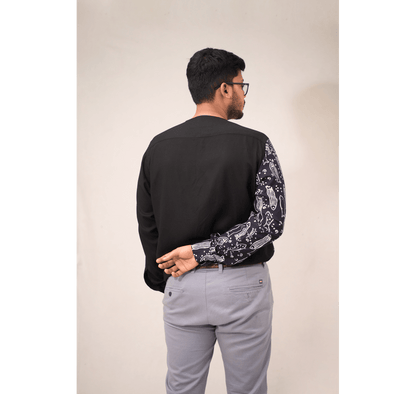 Black half and half fish printed long sleeves shirt