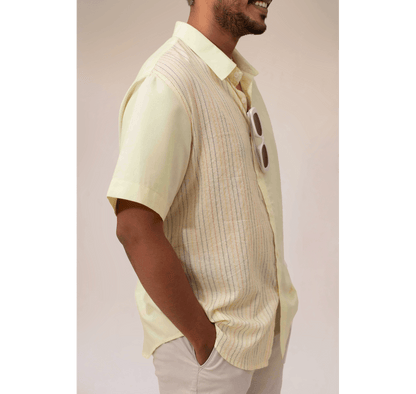 Yellow half and half plain and kantha half sleeves shirt