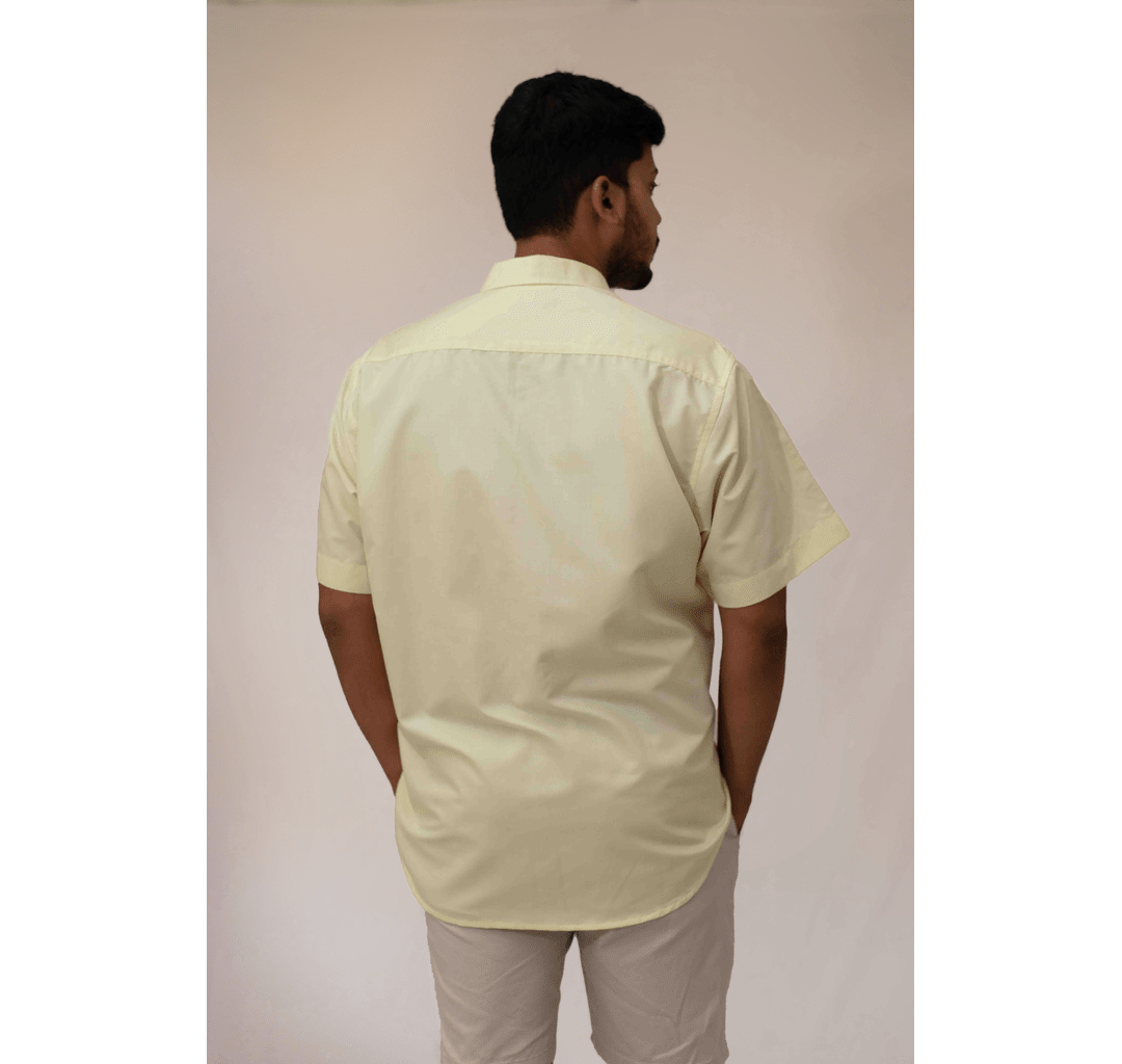 Yellow half and half plain and kantha half sleeves shirt