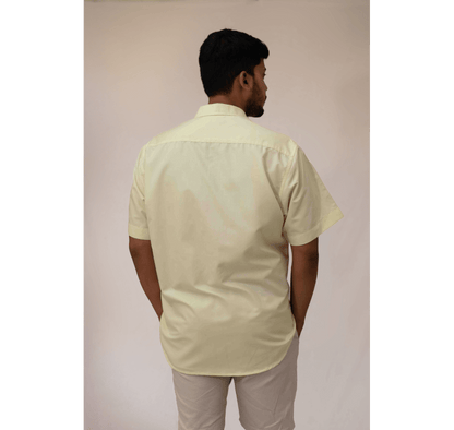 Yellow half and half plain and kantha half sleeves shirt