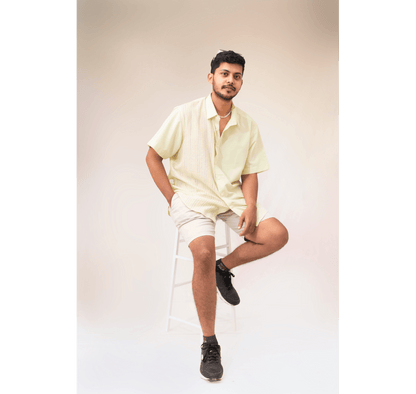 Yellow half and half plain and kantha half sleeves shirt