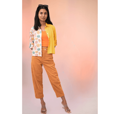 Yellow half and half burger 3/4th sleeves crop top