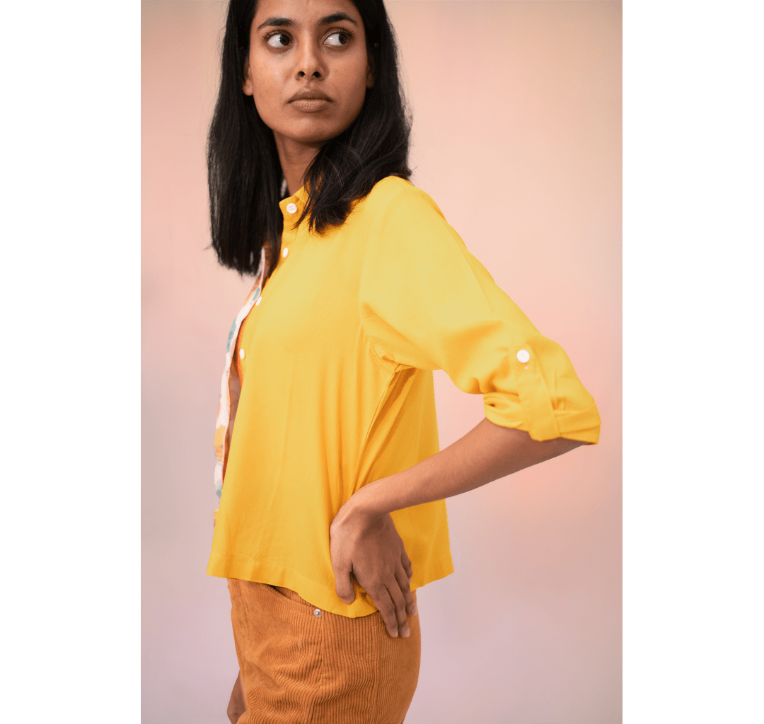 Yellow half and half burger 3/4th sleeves crop top