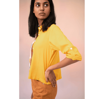 Yellow half and half burger 3/4th sleeves crop top