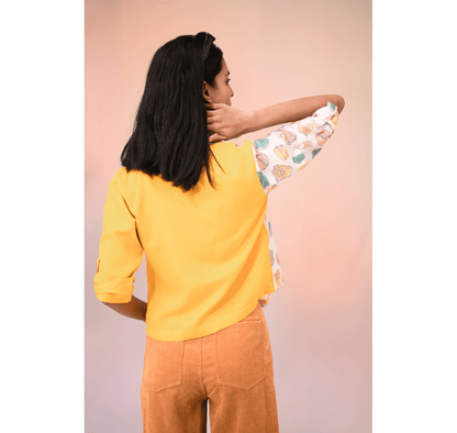 Yellow half and half burger 3/4th sleeves crop top