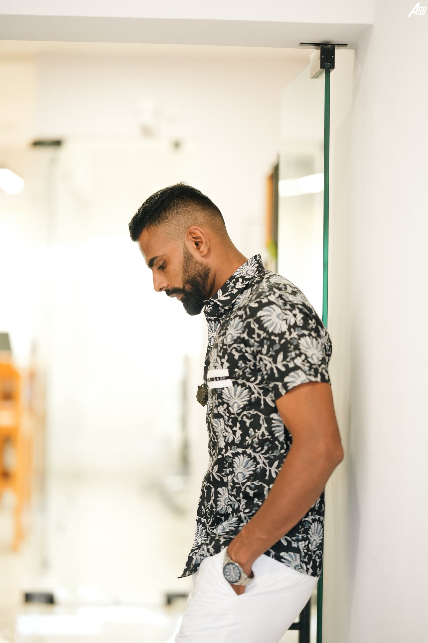Black and white ethnic floral printed shirt