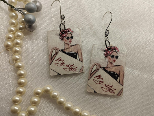 Hand Painted Rectangular Earring