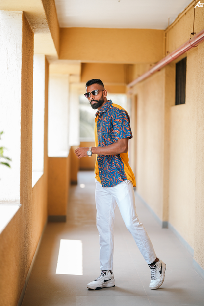 Chili Printed Cotton Half and Half Shirt