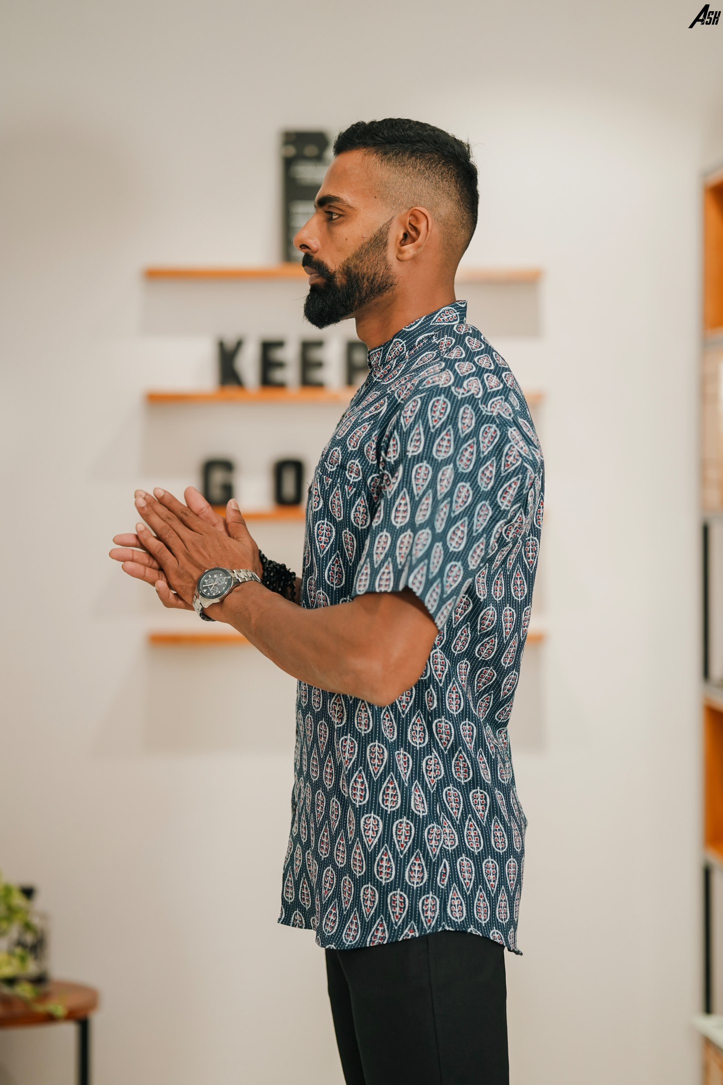 Asymmetrical ajrakh leaf print Shirt